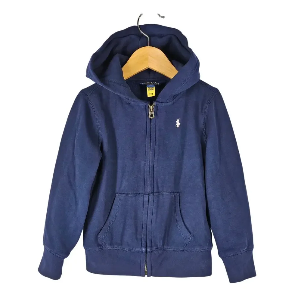 POLO RALPH LAUREN BLUE FULL ZIP HOODIE – TODDLER SIZE 5 - COTTON BLEND